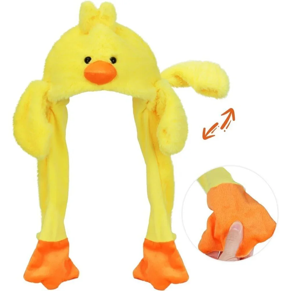 Kids Duck Animal Hat with Ears Moving Jumping Pop Up Beating Plush Holiday